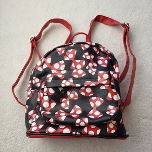 Disney Parks Mini Backback Minnie Mouse Bows Adjustable Straps Black Red White